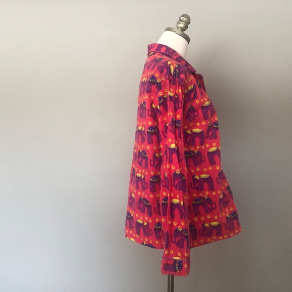 Sleep Shirt Medium Elephants Pink Purple Flannel Button Front - Picture 8 of 9